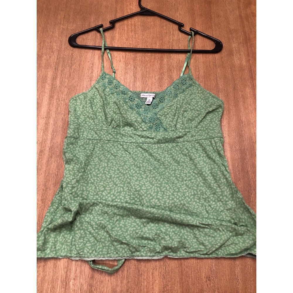 American Eagle Green Floral Print Tank Top